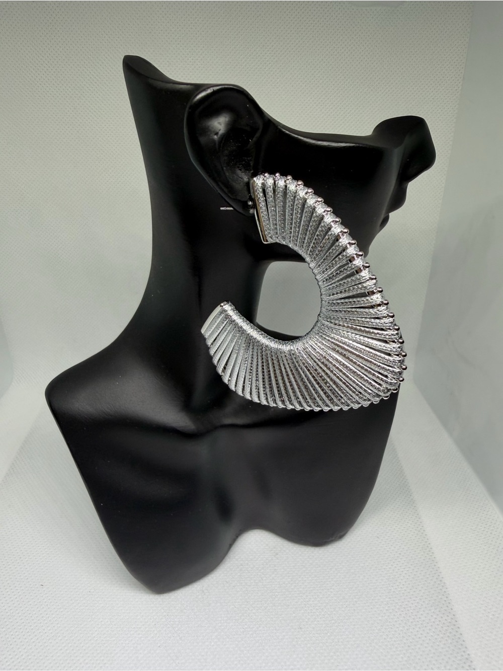 Silver Textured Sculptural Hoop Earrings - Women Jewelry